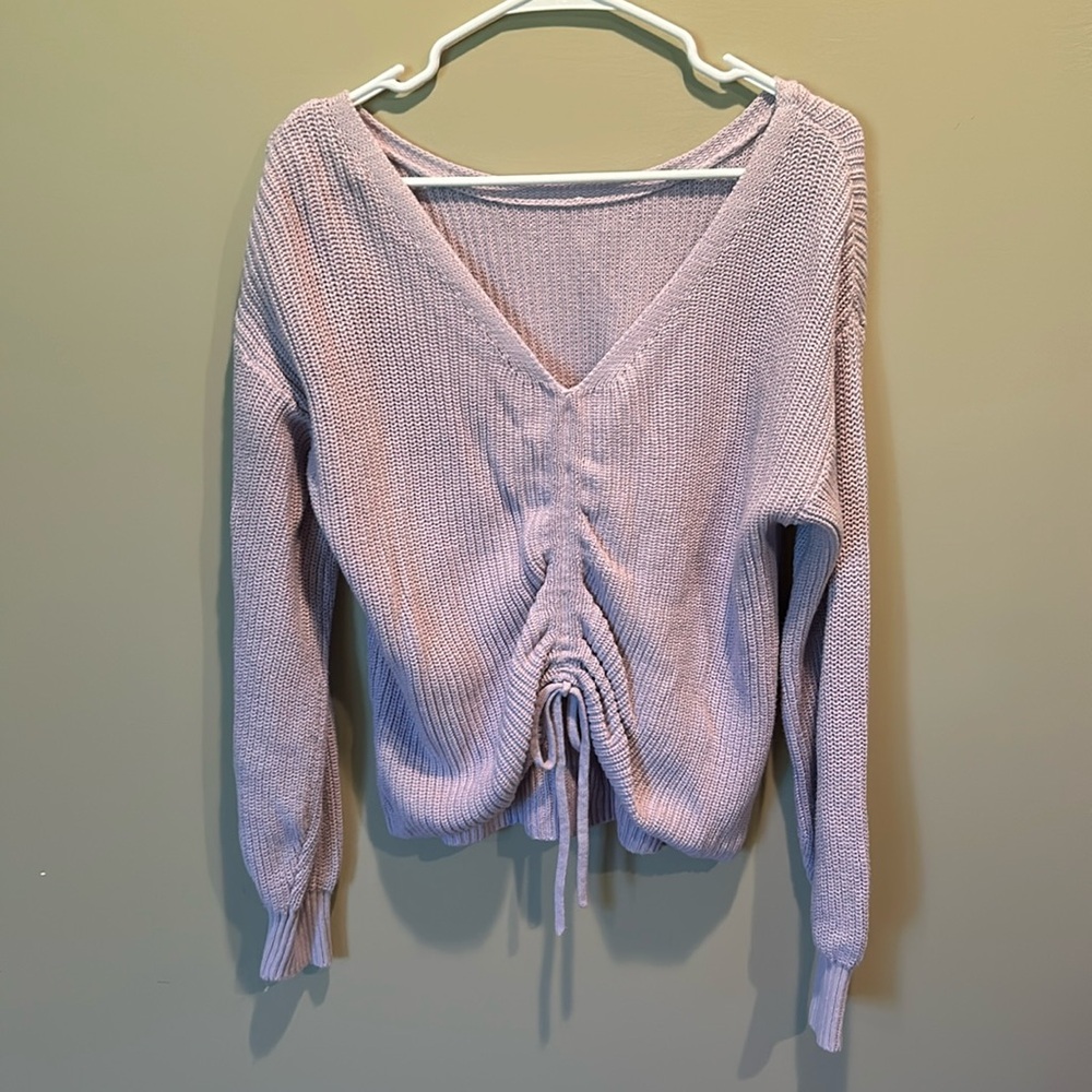 purple hollister cropped off the shoulder sweater